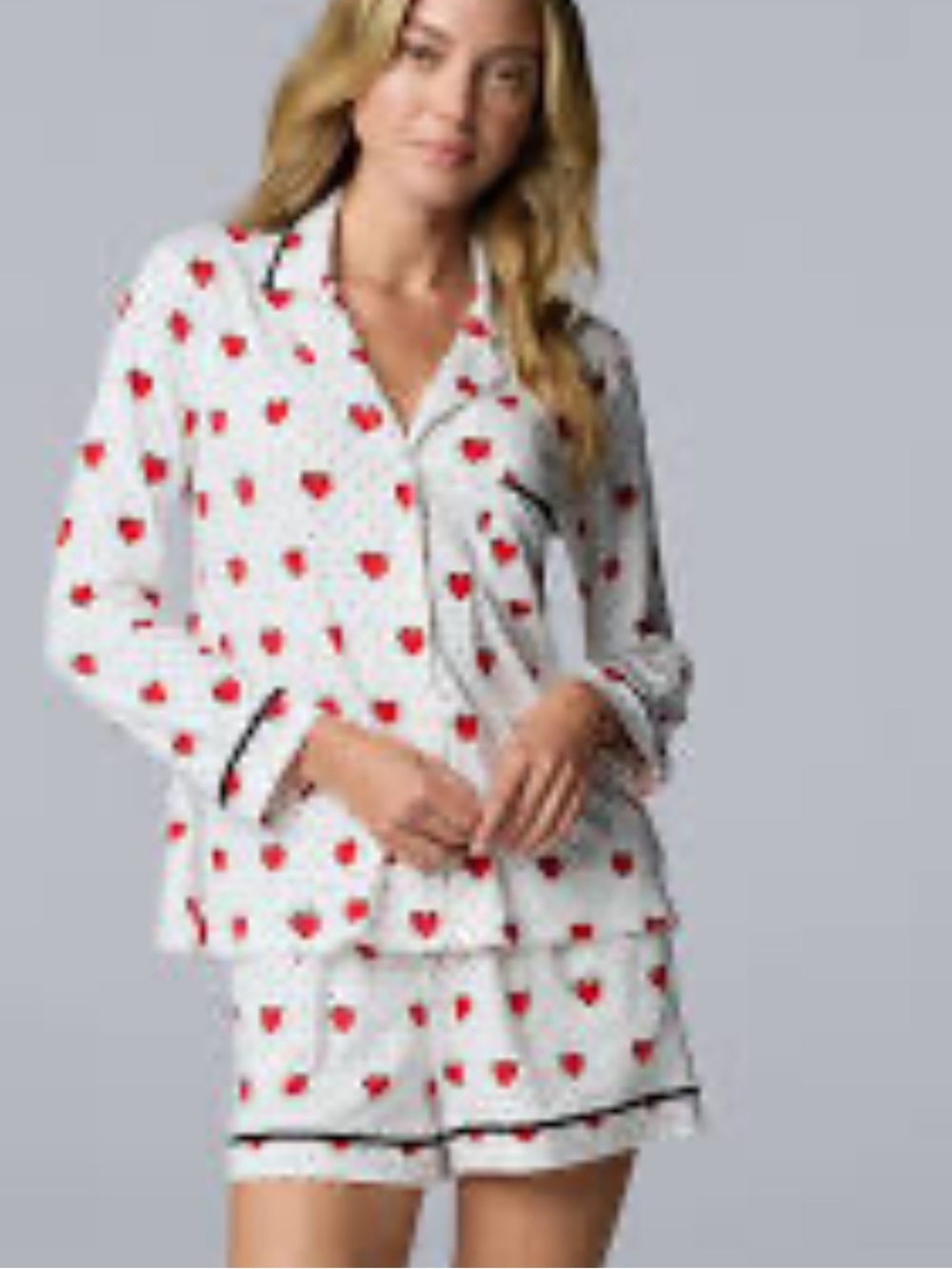 Simply Vera Wang Cozy Long Sleeve Pajama Top & Boxer Set, Ivory Hearts, XXL, NWT